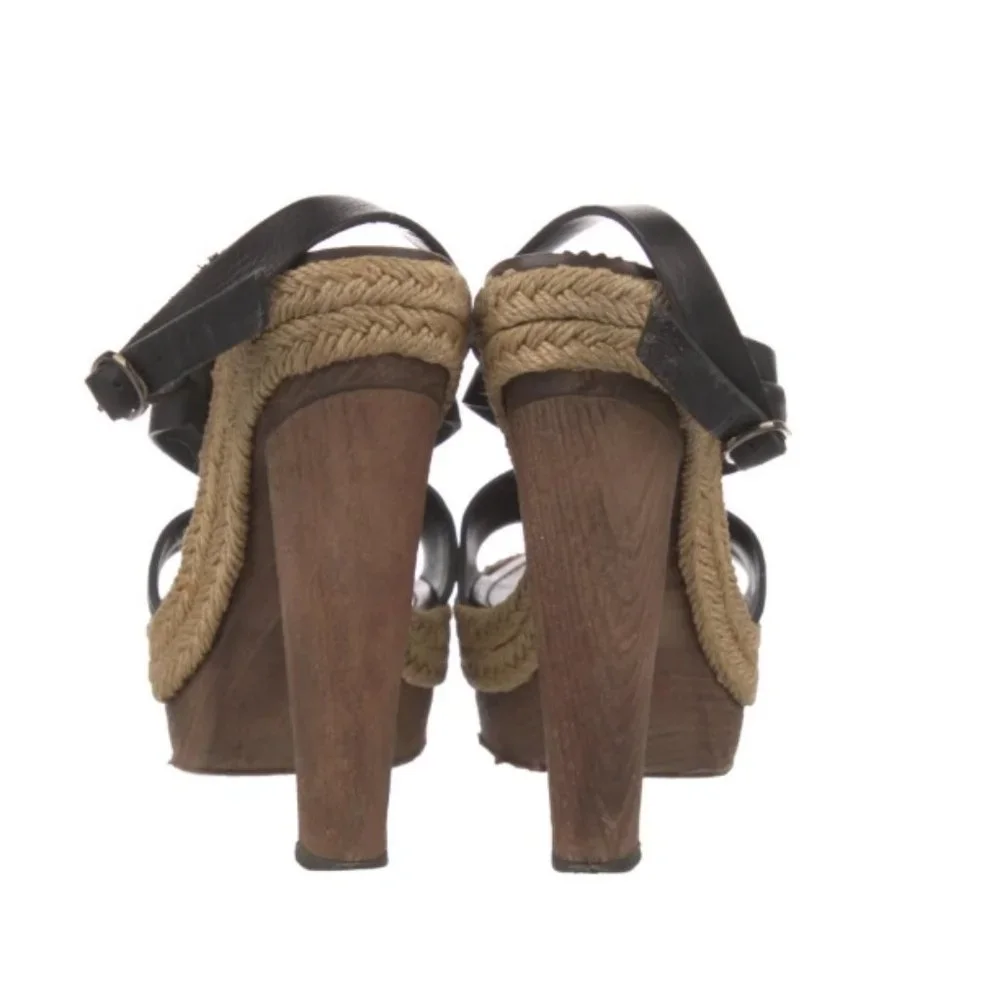 Christian Louboutin Leather Espadrilles Black Block Heels with Platform